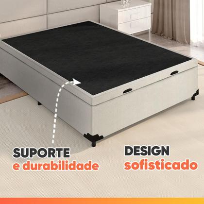 Imagem de Cama Box Baú Base Casal para Colchão de 1,38m Linho Branco Prince