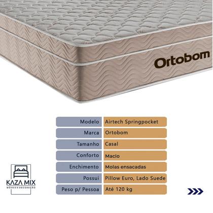 Imagem de Cama Box Baú Bege e Colchão Airtech SpringPocket Molas Ensacadas Casal Ortobom