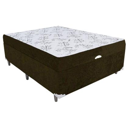 Imagem de Cama Box Baú Blindado Casal Conjugado Ortopédico Suede Marrom 45x138x188