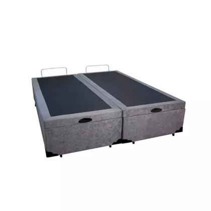 Imagem de Cama Box Baú Blindado Queen Bipartido Homequeen Suede Cinza 41x158x198