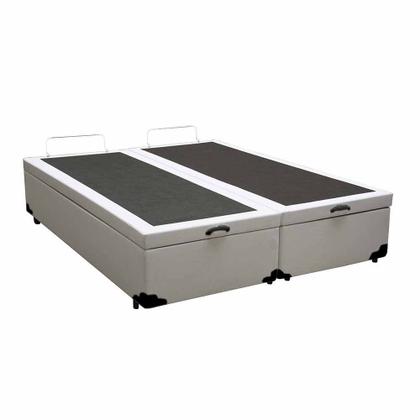 Imagem de Cama Box Baú Blindado Queen Bipartido King Design Sintético Branco 158x198x41