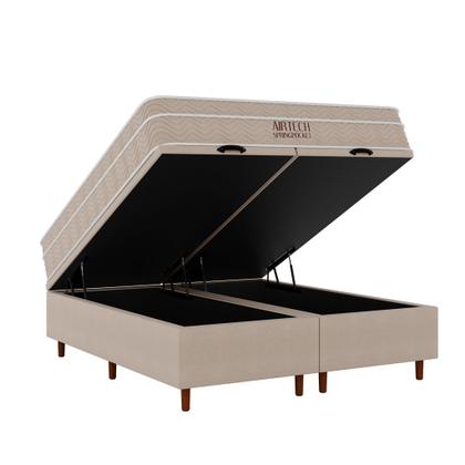 Imagem de CAMA BOX BAÚ BLINDADO QUEEN COM COLCHÃO MOLAS ENSACADAS ORTOBOM AIRTECH SPRINGPOCKET 158x198x67CM BEGE
