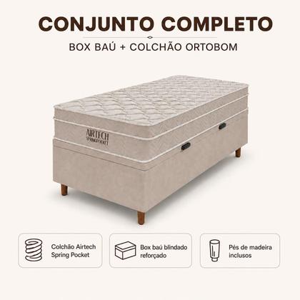 Imagem de CAMA BOX BAÚ BLINDADO SOLTEIRO COM COLCHÃO MOLAS ENSACADAS AIRTECH ORTOBOM 78x188x67CM BEGE