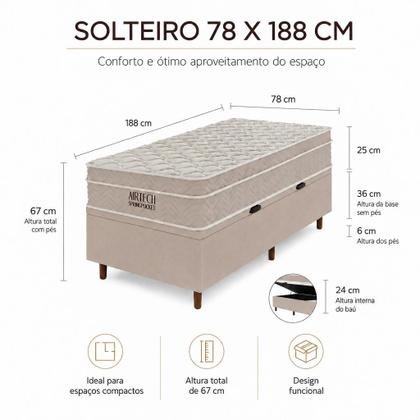 Imagem de CAMA BOX BAÚ BLINDADO SOLTEIRO COM COLCHÃO MOLAS ENSACADAS AIRTECH ORTOBOM 78x188x67CM BEGE