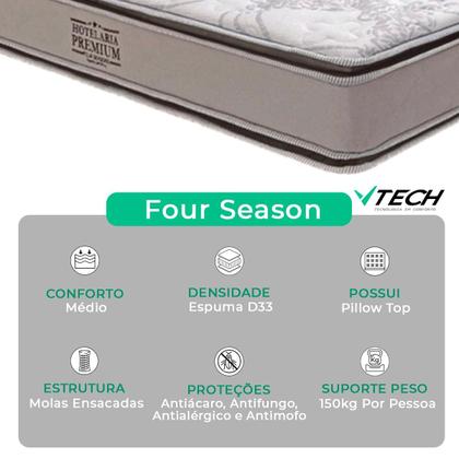Imagem de Cama Box Baú Branco e Colchão Four Season Molas Ensacadas Viúvo V-Store 128x188x30