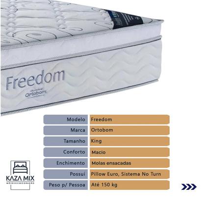 Imagem de Cama Box Baú Branco e Colchão Freedom Molas Ensacadas King Ortobom