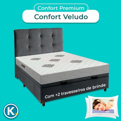 Imagem de Cama Box Bau + Cabeceira + Colchão Casal D28 Confort Premium + 2 Travesseiros Ortobom