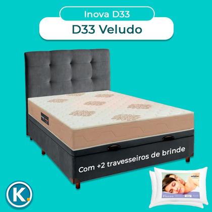 Imagem de Cama Box Bau + Cabeceira + Colchão Casal D33 + 2 Travesseiros Ortobom