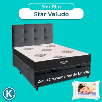 Imagem de Cama Box Bau + Cabeceira + Colchão Casal Molas Ensacadas Star Plus + 2 Travesseiros Ortobom