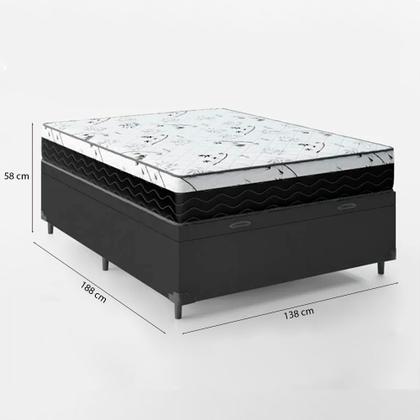 Imagem de Cama Box Baú Casal 138 Tecido com Colchão Espuma D33 One Face Preto 58x138x188