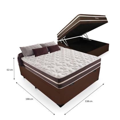 Imagem de Cama Box Baú Casal 138 Tecido Sintético Marrom com Colchão Little Angel - Bello Box - Mola Superlastic 62x138x188cm