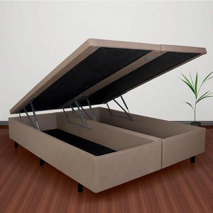 Imagem de Cama Box Baú Casal Bipartido 138x188x42cm Bege com Pistão a Gás