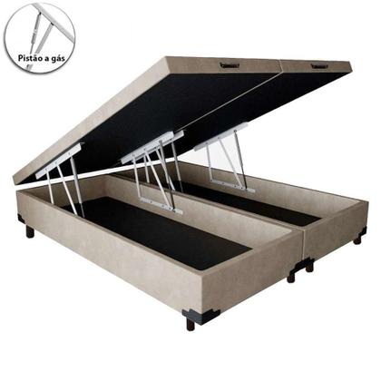 Imagem de Cama Box Baú Casal Bipartido Bege Suede 138x188