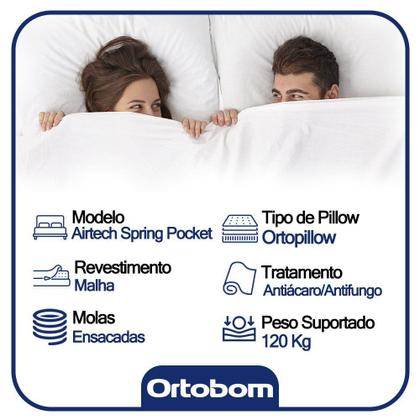 Imagem de Cama Box Baú Casal Bipartido Sintético + Colchão Ortobom Airtech Molas Ensacadas 65x138x188 Bege