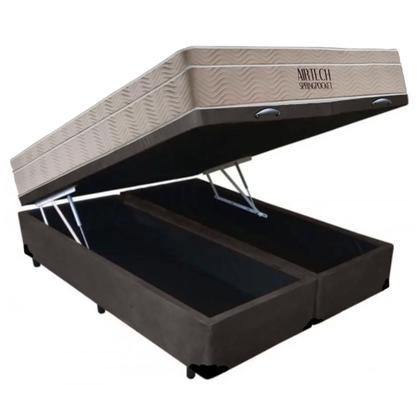 Imagem de Cama Box Baú Casal Bipartido Sintético + Colchão Ortobom Airtech Molas Ensacadas 65x138x188 Marrom