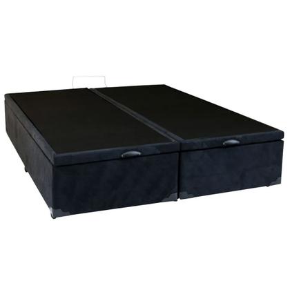Imagem de Cama Box Baú Casal Bipartido Suede Mega Cama Preto 138x188x45cm