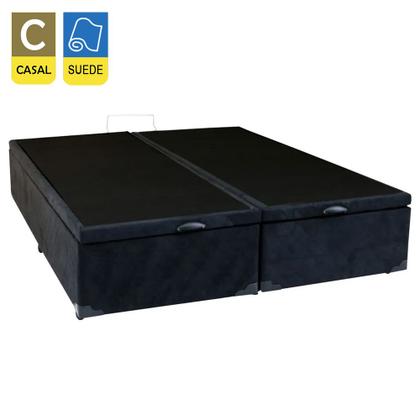 Imagem de Cama Box Baú Casal Bipartido Suede Mega Cama Preto 138x188x45cm