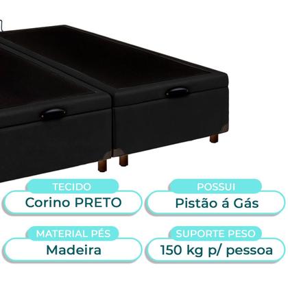 Imagem de Cama Box Bau Casal Blindado Nature Preto 138x188