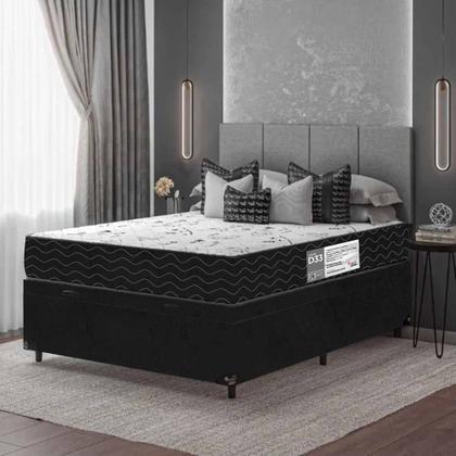 Imagem de Cama Box Baú Casal + Colchão D33 One Face - 61x138x188cm - Suede Preto