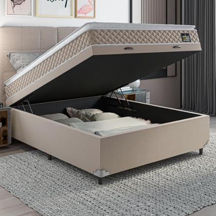 Imagem de Cama Box Baú Casal Colchão D45 Com Pillow Top Hellen Strong Bege 138x188x65cm Suporta Até 150kg Bege