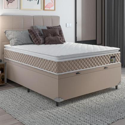 Imagem de Cama Box Baú Casal Colchão D45 Com Pillow Top Hellen Strong Bege 138x188x65cm Suporta Até 150kg Bege