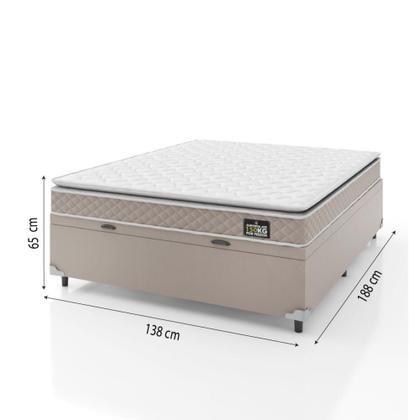 Imagem de Cama Box Baú Casal Colchão D45 Com Pillow Top Hellen Strong Bege 138x188x65cm Suporta Até 150kg Bege