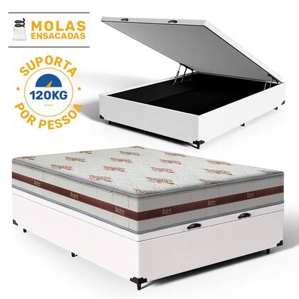 Imagem de Cama Box Baú Casal Colchão de Molas Ensacadas DAngelis Classic 138cm