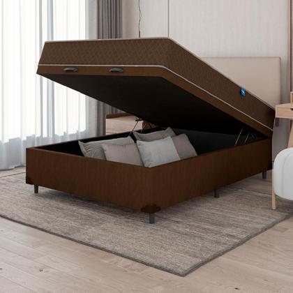 Imagem de Cama Box Baú Casal Colchão Espuma D33 Marquês 138x188x60cm Marrom Umaflex