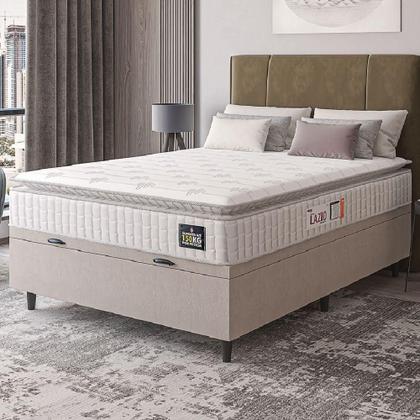 Imagem de Cama Box Baú Casal Colchão Espuma D45 Lazio Pillow Top 138x188x65cm Suede Branco Bege Hellen