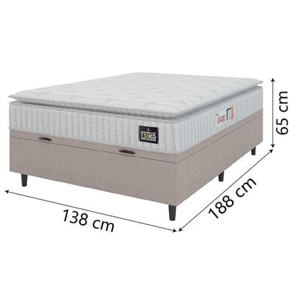 Imagem de Cama Box Baú Casal Colchão Espuma D45 Lazio Pillow Top 138x188x65cm Suede Branco Bege Hellen