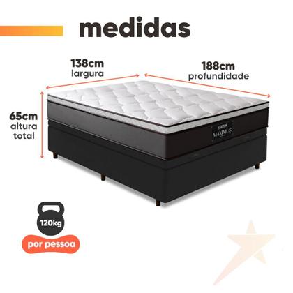 Imagem de Cama Box Baú Casal Colchão Gazin Maximus Molas Ensacadas 138x188x65cm Cinza / Preto - Suporta até 120kg por Pessoa