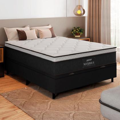 Imagem de Cama Box Baú Casal Colchão Gazin Maximus Molas Ensacadas 138x188x65cm Cinza / Preto - Suporta até 120kg por Pessoa