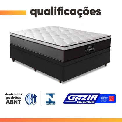 Imagem de Cama Box Baú Casal Colchão Gazin Maximus Molas Ensacadas 138x188x65cm Cinza / Preto - Suporta até 120kg por Pessoa
