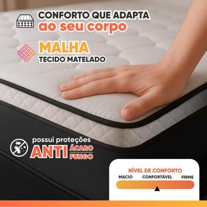 Imagem de Cama Box Baú Casal Colchão Gazin Maximus Molas Ensacadas 138x188x65cm Cinza / Preto - Suporta até 120kg por Pessoa