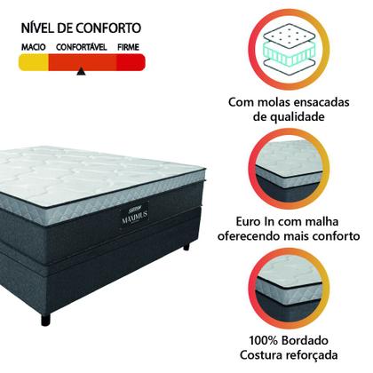 Imagem de Cama Box Baú Casal Colchão Gazin Maximus Molas Ensacadas 138x188x65cm Linho Grafite / Preto - Suporta até 120kg por Pessoa