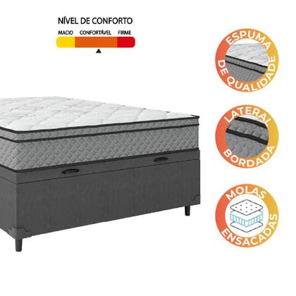 Imagem de Cama Box Baú Casal Colchão Molas Ensacadas Mirage 138x188x65cm Cinza/Branco Umaflex