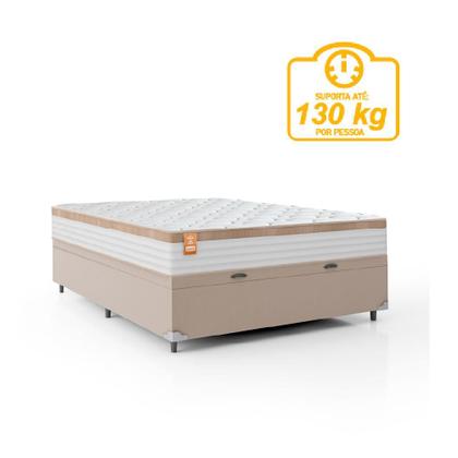 Imagem de Cama Box Baú Casal Colchão Molas Ensacadas Real 138x188x68cm Branco / Bege - Suporta até 130Kg