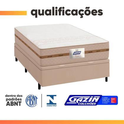 Imagem de Cama Box Baú Casal Colchão Molas Flora Bege 138x188x61cm