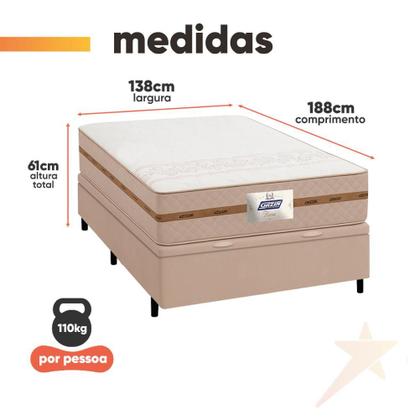 Imagem de Cama Box Baú Casal Colchão Molas Flora Bege 138x188x61cm