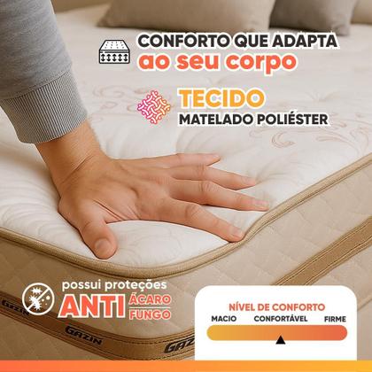 Imagem de Cama Box Baú Casal Colchão Molas Flora Bege 138x188x61cm