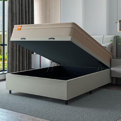 Cama Box Baú Casal Colchão Molas Qatar 138x188x63cm Bege/Branco Inducol - Suporta Até 200 Kg Por Pessoa - KHIARA Imagem de Cama Box Baú Casal Colchão Molas Qatar 138x188x63cm Bege/Branco Inducol - Suporta Até 200 Kg Por Pessoa