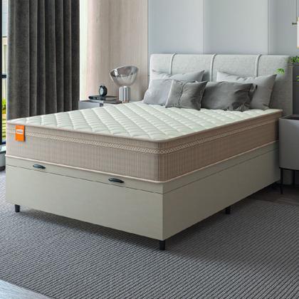 Cama Box Baú Casal Colchão Molas Qatar 138x188x63cm Bege/Branco Inducol - Suporta Até 200 Kg Por Pessoa - KHIARA Imagem de Cama Box Baú Casal Colchão Molas Qatar 138x188x63cm Bege/Branco Inducol - Suporta Até 200 Kg Por Pessoa