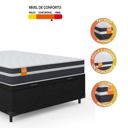 Imagem de Cama Box Baú Casal Colchão Molas Qatar 138x188x63cm Branco / Preto - Suporta até 200Kg Por Pessoa