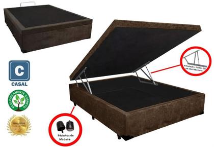 Imagem de Cama Box Baú Casal Conforto Suede Marrom + Colchão Casal Conforto Espuma D23 Com EPS 17x138x188