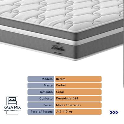 Imagem de Cama Box Baú Casal e Colchão Molas Ensacadas Berlim Probel