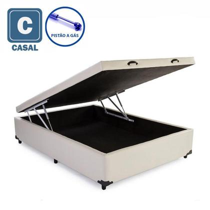 Imagem de Cama Box Baú Casal em Sintético bege com Pistão a gás - 138x188