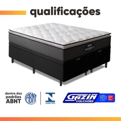 Imagem de Cama Box Baú Casal King Gazin Colchão Molas Ensacadas Pillow Top Maximus 193x203x69cm Cinza/Preto