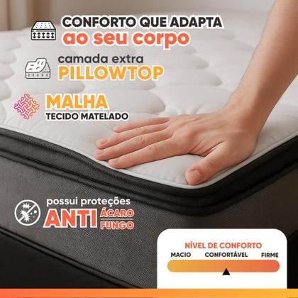 Imagem de Cama Box Baú Casal King Gazin Colchão Molas Ensacadas Pillow Top Maximus 193x203x69cm Cinza/Preto