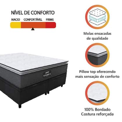 Imagem de Cama Box Baú Casal King Gazin Colchão Molas Ensacadas Pillow Top Maximus Cinza-preto Cinza-bran