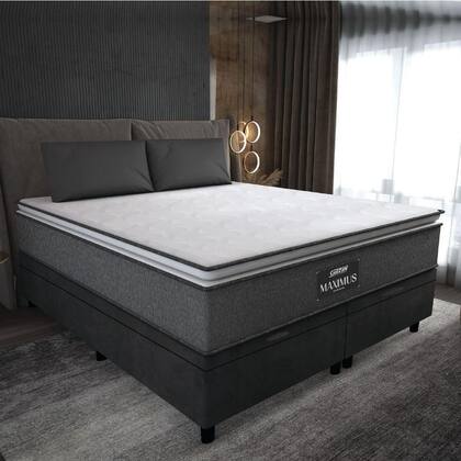 Imagem de Cama Box Baú Casal King Gazin Colchão Molas Ensacadas Pillow Top Maximus Cinza-preto Cinza-bran